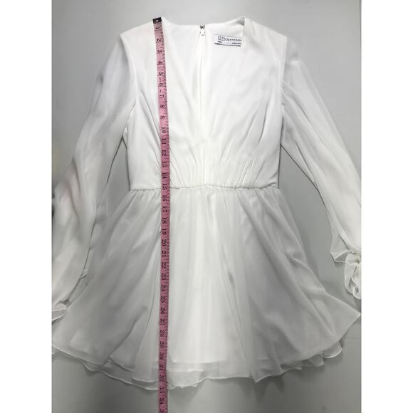 Mac Duggal Ieena Dress Angel Sleeves Plunging Neck Short Mini Bridal Flowy - Picture 9 of 11